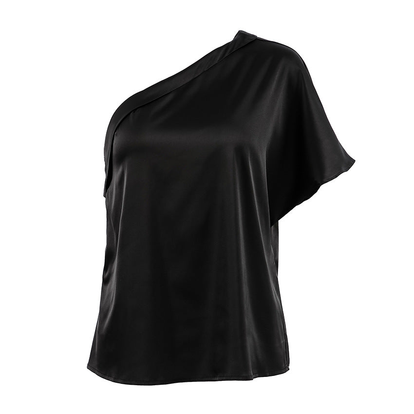 Black one-shoulder top
chic elegant blouses
women's fashion blouse
elegant women's top
stylish blouse
office wear blouse
casual chic top
